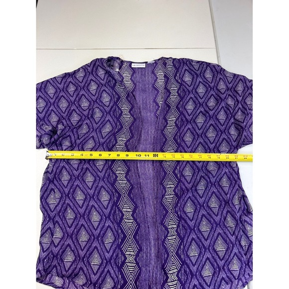 Liz CLAIBORNE Purple Diamond Print Open Front Kimono Short Sleeve Top S/M - Picture 3 of 7